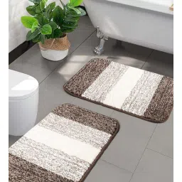 saral home Brown Geometric Microfibre 20x14 Inches Anti Skid Bath Mats (Set of 2)-picture-16