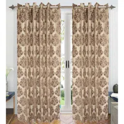 saral home Brown Polyester And Chenille Traditional 7 Ft Light Filering Eyelet 2 Door Curtains-picture-33