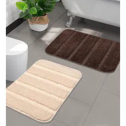 saral home Brown Stripe Microfibre 20x14 Inches Anti Skid Bath Mats (Set of 2)-picture-15