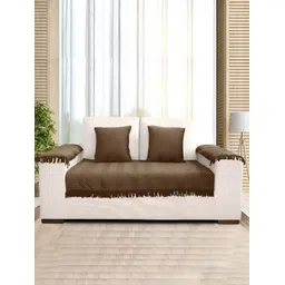 Saral Home Brown Striped Velvet 5 Piece Sofa Cover With Arms-picture-14