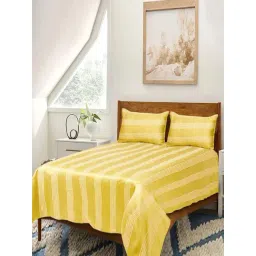 Saral Home Easy Living Yellow Cotton  Dhari Soft Self Pattern Queen Bed Sheet With Pillow Covers-picture-45