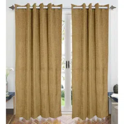 saral home Gold Geometric Polyester Blend 7 Ft Light Filering Eyelet Door Curtains (Set of 2)-picture-28