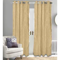 saral home Gold Polyester Solid 9ft Semisheer Eyelet Long Door Curtains (Pack of 2)-picture-38