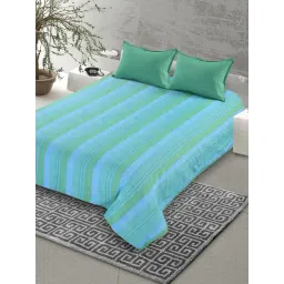 Saral Home Green Cotton Striped 224 TC King Bedsheet with 2 Pillow Covers-picture-16