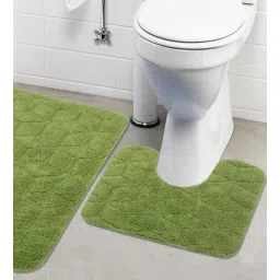 saral home Green Geometric Cotton 32x20 Inches AntiSkid Bath Mat (Set of 2)-picture-27