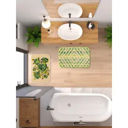Saral Home Green Microfiber Geometric & Floral Anti-Skid Bathmat & Doormat - Set of 2-picture-12