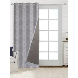 Saral Home Grey 2 Pieces Floral Black Out Cotton Long Door Curtains-picture-46