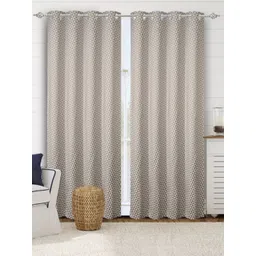 Saral Home Grey & Beige Set of 2 Geometric Black Out Door Curtain-picture-15