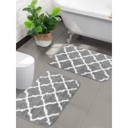 Saral Home Grey & White Checked Soft Cotton Textured Anti Slip 110 GSM Bath Rug-picture-12