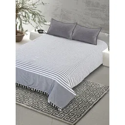 Saral Home Grey & White Striped 160 TC King Bedsheet with 2 Pillow Covers-picture-19