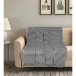 saral home Grey Cotton and Polyester Striped 55 x 49 Inches Throw-picture-27