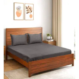 saral home Grey Solid 300 TC Cotton Queen Bedsheet with 2 Pillow Covers-picture-26