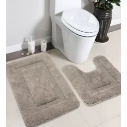 saral home Grey Solid Cotton 24x18 Inches AntiSkid Bath Mats (Set of 2)-picture-32