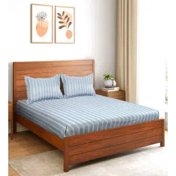 saral home Grey Striped 200 TC Microfiber Queen Bedsheet with 2 Pillow Covers-picture-32