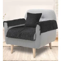 saral home Grey Striped Polyester 1 Seater Sofa Cover (Pack of 4)-picture-31