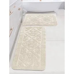 Saral Home KAKU Medallion Ivory Cotton Antiskid Bath Mat (Set of 2)-picture-25