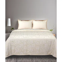 Saral Home Kanan Soft Cotton Floral Breathable & Wrinkle-Free King Size bedsheet with 2 Pillow Covers [Ivory 104"X108"]-picture-25