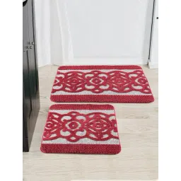 Saral Home KARO Geometric Maroon Microfibre Bath Mat (Set of 2)-picture-45
