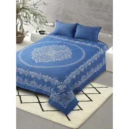 Saral Home Majesty Cotton King Bed Sheet & 2 Pillow Covers (Blue, 100X108")-picture-12