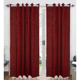 saral home Maroon Polyester and Chenille Geometric 7ft Light Filering Eyelet 2 Pcs Door Curtains-picture-23