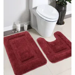 saral home Maroon Solid Cotton 24x18 Inches AntiSkid Bath Mats (Set of 2)-picture-29