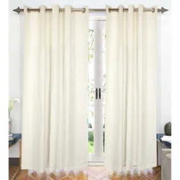 saral home Off White Geometric Cotton 7 Ft Semisheer Eyelet Door Curtains (Set of 2)-picture-16