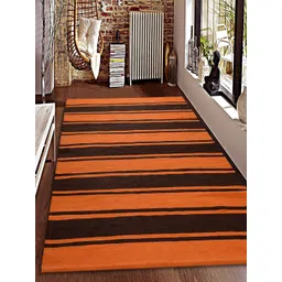 Saral Home Orange & Brown Striped Anti-Skid Dhurrie-picture-26
