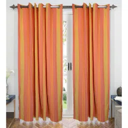 saral home Orange Striped Cotton 7 Ft Semisheer Eyelet Door Curtains (Set of 2)-picture-18