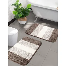Saral Home Pack Of 2 Brown & Beige Striped Anti-Skid Bath Mats-picture-28