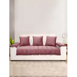 Saral Home Peach-Coloured 6 Pieces Striped Velvet Sofa Cover With Arms-picture-22