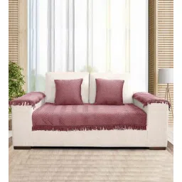 saral home Peach Zig-Zag Velvet 2 Seater Sofa Cover (Pack of 5)-picture-24