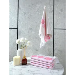 Saral Home Pink & White 4 Piece Printed Cotton 400 GSM Towel Set-picture-35