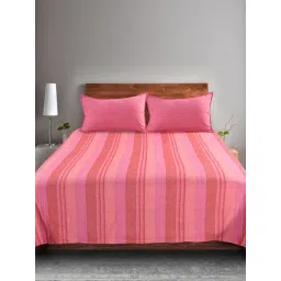 Saral Home Pink Cotton Striped 224 TC King Bedsheet with 2 Pillow Covers-picture-39