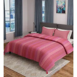 saral home Pink Geometric 500 TC Poly Cotton Double Bed Cover with 2 Pillow Covers-picture-14