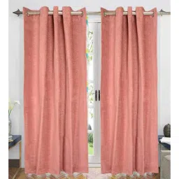 saral home Pink Geometric Polyester Blend 7 Ft Light Filering Eyelet Door Curtains (Set of 2)-picture-17