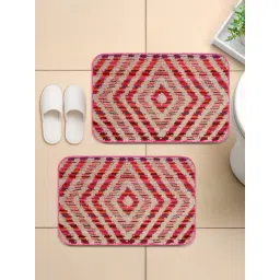 Saral Home Red Microfiber Geometric Anti-Skid Bathmat - Set of 2-picture-10