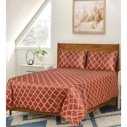 saral home Rust Abstract 300 TC Cotton Queen Bedsheet with 2 Pillow Covers-picture-17