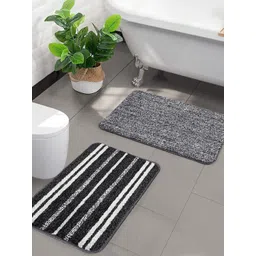 Saral Home Set Of 2 Black & Grey Striped Microfiber Bath Rugs-picture-38