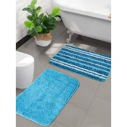 Saral Home Set of 2 Blue & White Striped Microfibre Anti-Skid Bath Rugs-picture-24