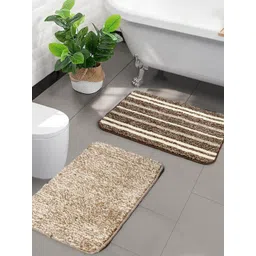 Saral Home Set of 2 Brown & White Striped Microfibre Anti-Skid Bath Rugs-picture-16