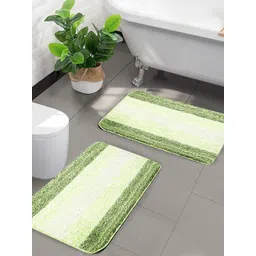 Saral Home Set Of 2 Green & Lime Green Striped Anti-Skid Bath Mats-picture-19
