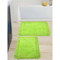 Saral Home Set Of 2 Green Solid Cotton Shaggy Bath Mat-picture-38