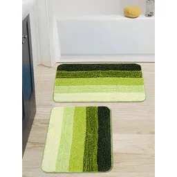 Saral Home Set of 2 Green Striped Water Absorbent Anti Skid Bath Rugs-picture-31