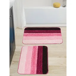 Saral Home Set Of 2 Pink & Maroon Striped Anti-Skid Bath Mats-picture-29