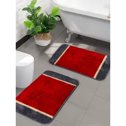 Saral Home Set Of 2 Red & Grey Solid Anti-Skid Bath Rugs-picture-18