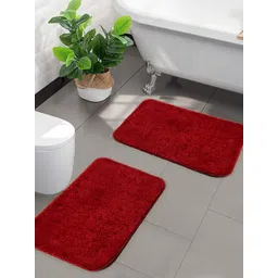 Saral Home Set Of 2 Red Solid Microfibre Anti-Skid Bath Rugs-picture-11
