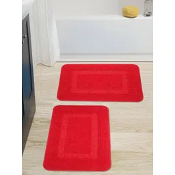Saral Home Set of 2 Red Solid Microfibre Anti-Skid Bath Rugs-picture-26