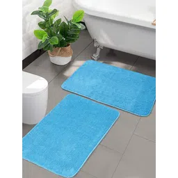 Saral Home Set of 2 Turquoise Blue Solid Anti Skid 210 GSM Bath Rugs-picture-15