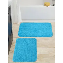 Saral Home Set of 2 Turquoise Blue Solid Microfibre Anti-Skid Bath Rugs-picture-16