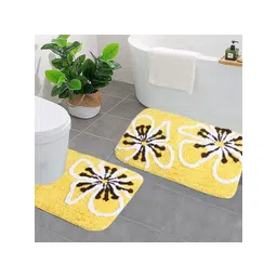 Saral Home Set of 2 Yellow & Black Printed Cotton Anti-Skid Bath Rugs-picture-16